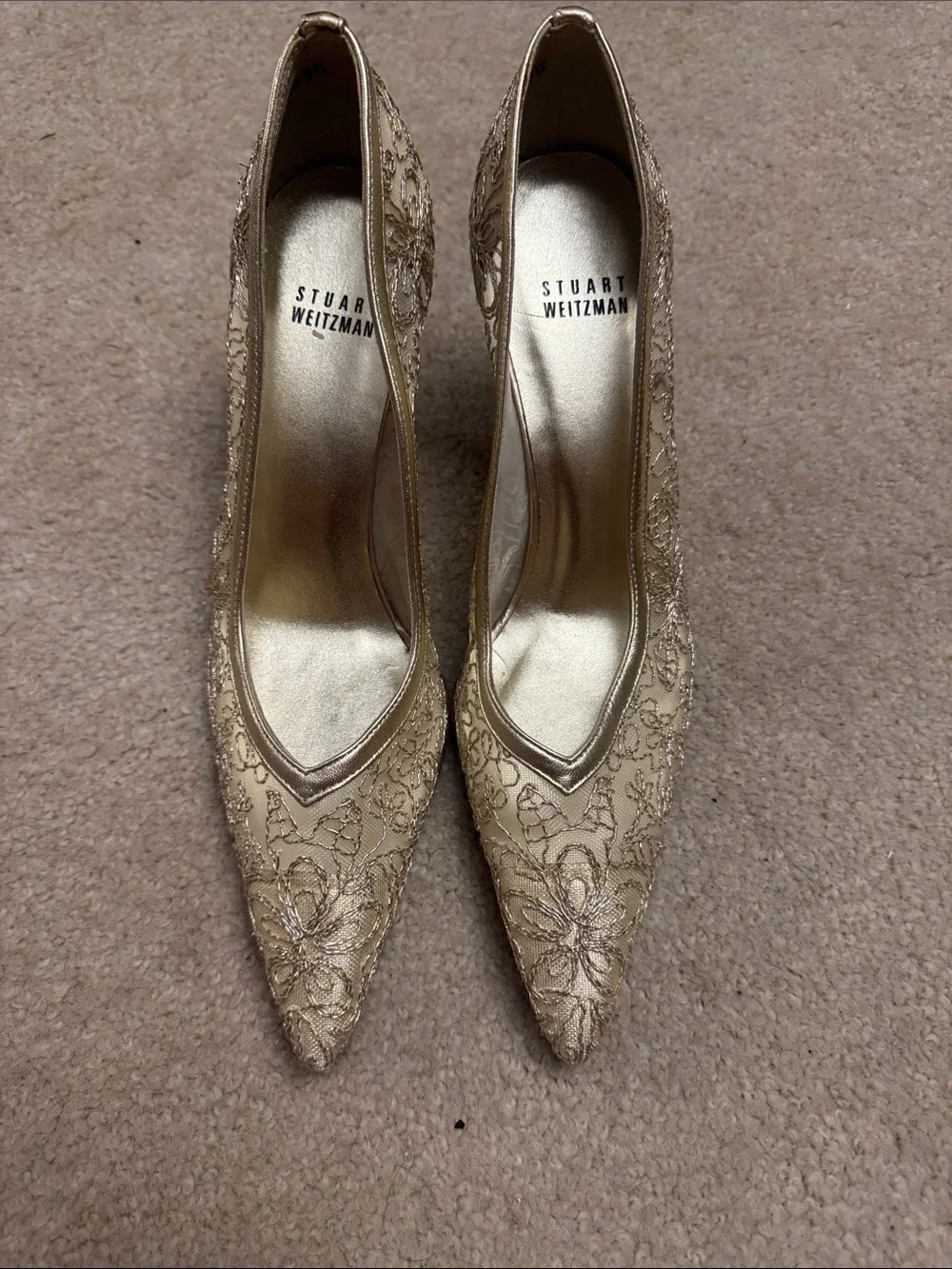 Stuart Weitzman Champagne Lace Pointed-Toe Heels (vintage 1998-2002)